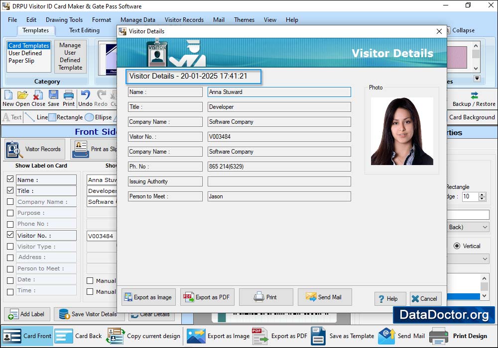 Visitor Details Visitors ID Gate Pass Maker Software