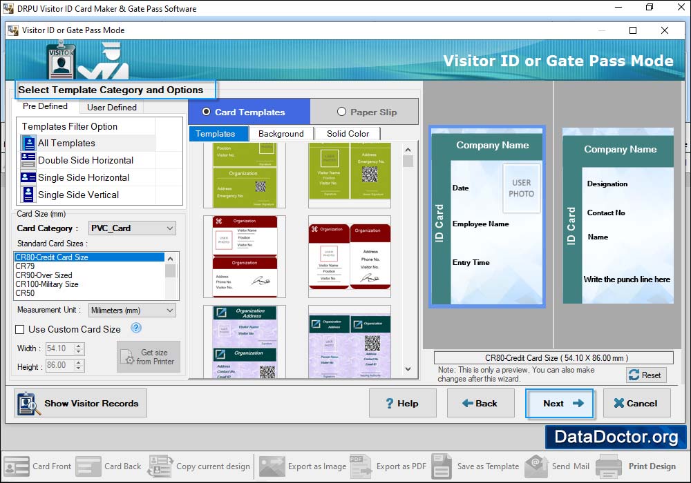 Select Template Category Visitors ID Gate Pass Maker Software