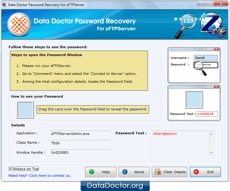 Open Password Recovery For zFTPServer Open Password Recovery For zFTPServer