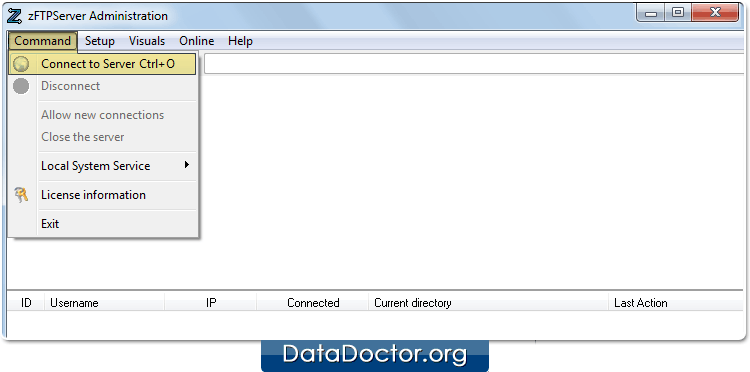 Connect to server Open zFTPServer